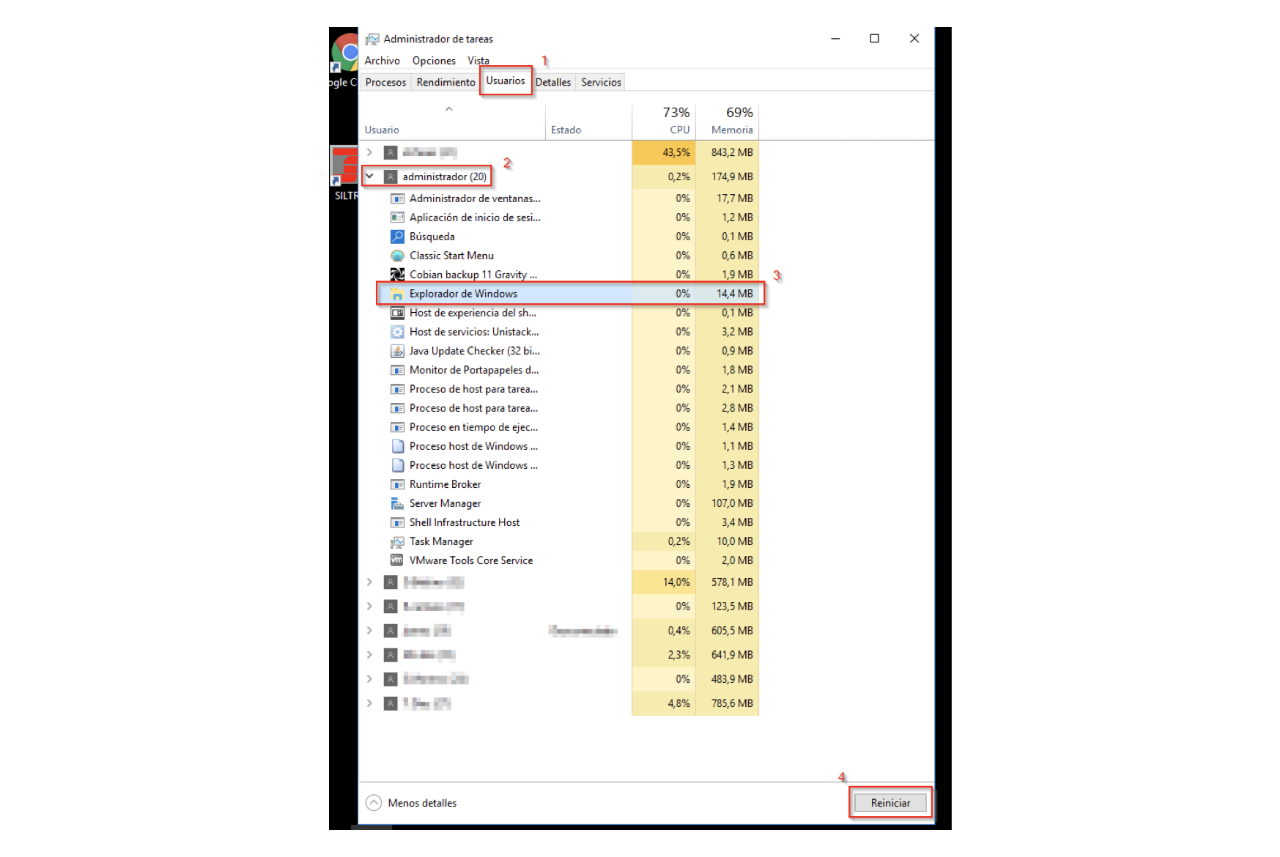 Imagen del panel de administrador de tareas abierto.